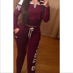 VS pink burgundy sweater and jogger set